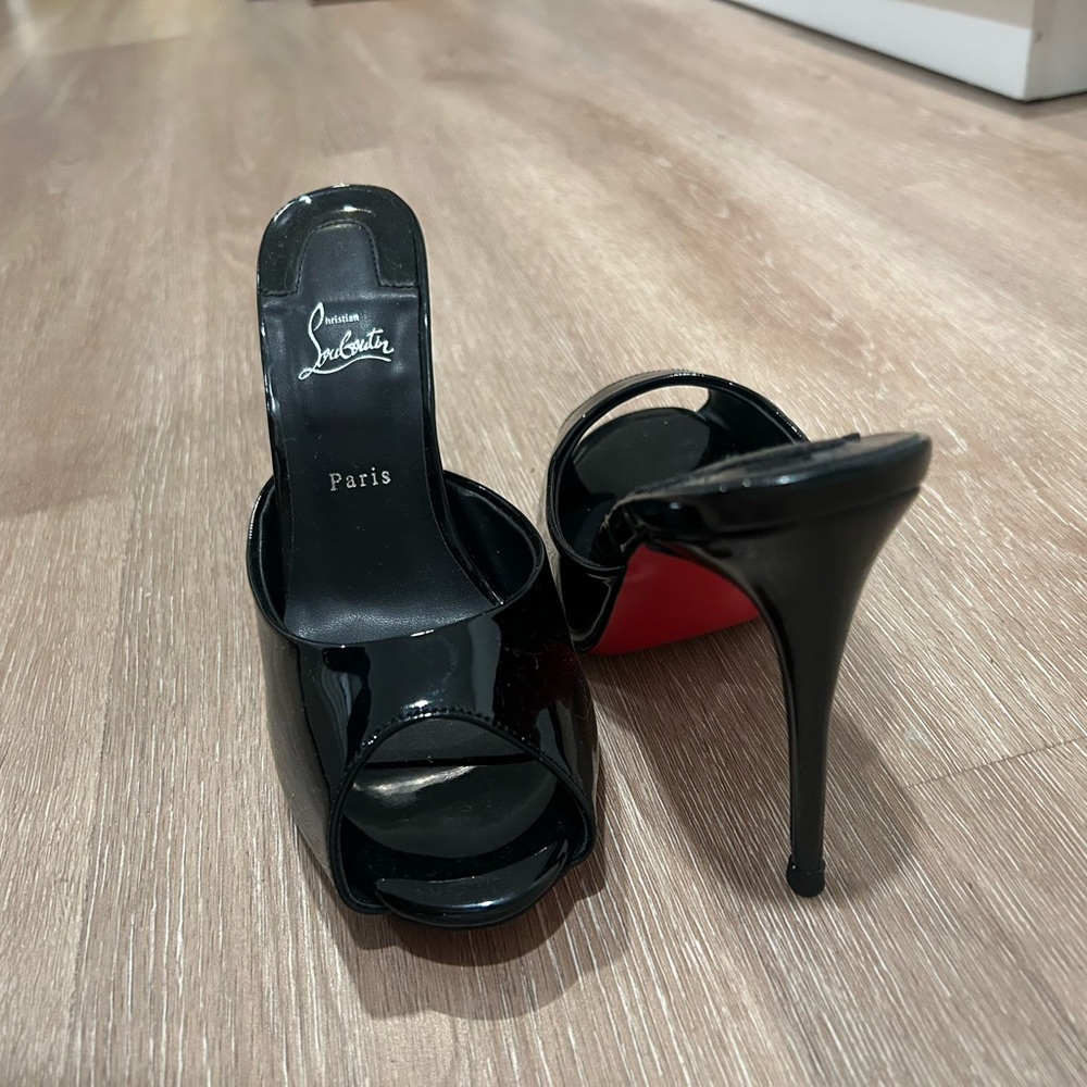 Christian Louboutin Glossy Black Open Toe Heels